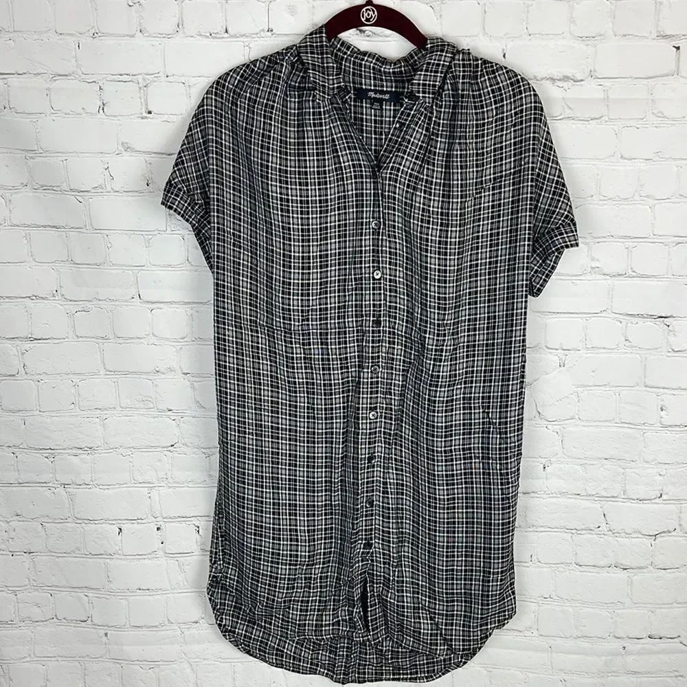MadewellâBlackâandâWhiteâPlaidâShirtâDress